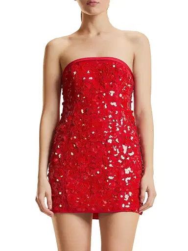 CYNTHIA ROWLEY Women's Floral Sequined Strapless Minidress - Red - Size 0 | Thumbnail 4 CYNTHIA ROWLEY Women's Floral Sequined Strapless Minidress - Red - Size 0 | Thumbnail 4
