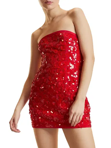 CYNTHIA ROWLEY Women's Floral Sequined Strapless Minidress - Red - Size 0 | Thumbnail 1 CYNTHIA ROWLEY Women's Floral Sequined Strapless Minidress - Red - Size 0 | Thumbnail 1