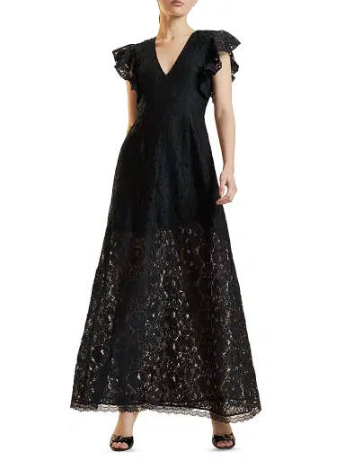 CYNTHIA ROWLEY Women's Lace Flutter Sleeve Maxi Dress - Black - Size 10 | Thumbnail 1 CYNTHIA ROWLEY Women's Lace Flutter Sleeve Maxi Dress - Black - Size 10 | Thumbnail 1