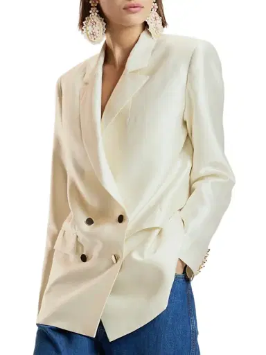 CYNTHIA ROWLEY Women's The Breakers Double-Breasted Wool-Silk Blazer - White - Size Large | Thumbnail 2