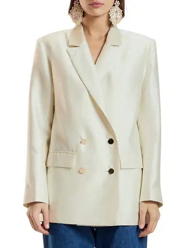 CYNTHIA ROWLEY Women's The Breakers Double-Breasted Wool-Silk Blazer - White - Size Large | Thumbnail 1