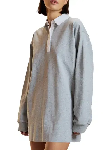 CYNTHIA ROWLEY Women's Ardie Rugby Contrast-Collar Cotton Minidress - Gray - Size Large | Thumbnail 2