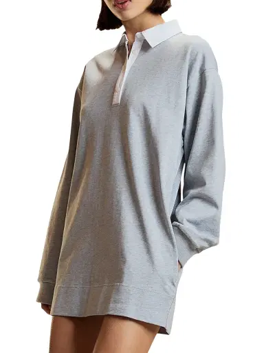 CYNTHIA ROWLEY Women's Ardie Rugby Contrast-Collar Cotton Minidress - Gray - Size Large | Thumbnail 3
