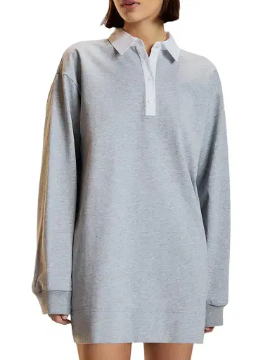 CYNTHIA ROWLEY Women's Ardie Rugby Contrast-Collar Cotton Minidress - Gray - Size Large | Thumbnail 1