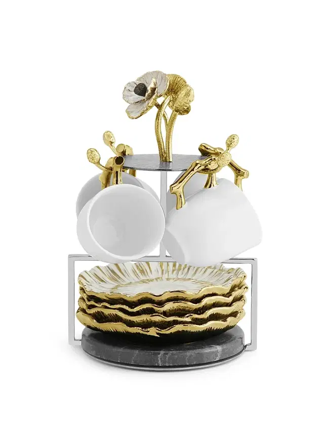 Michael Aram Anemone Demitasse Set & Stand
