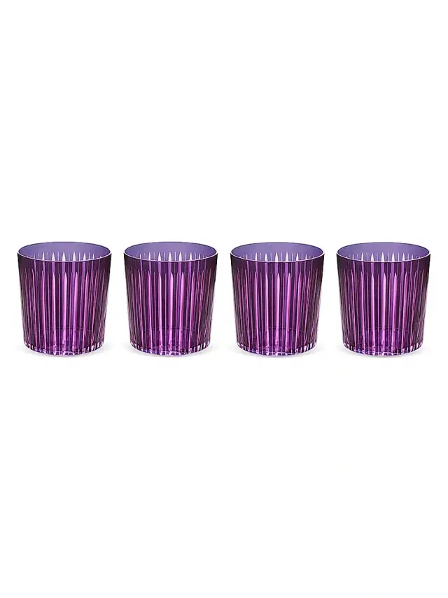 L'Objet Prism 4-Piece Double Old-Fashioned Glass Set - Purple Pink