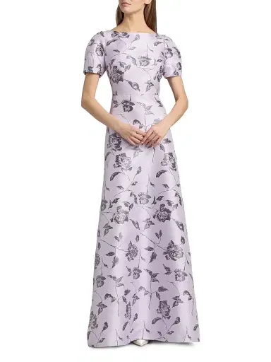 Kay Unger Women's Joyce Floral Jacquard Gown - Light Violet - Size 16 | Thumbnail 2