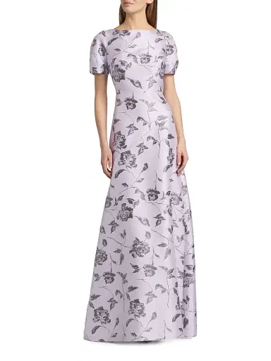 Kay Unger Women's Joyce Floral Jacquard Gown - Light Violet - Size 16 | Thumbnail 3