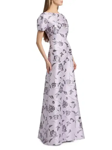 Kay Unger Women's Joyce Floral Jacquard Gown - Light Violet - Size 16 | Thumbnail 4
