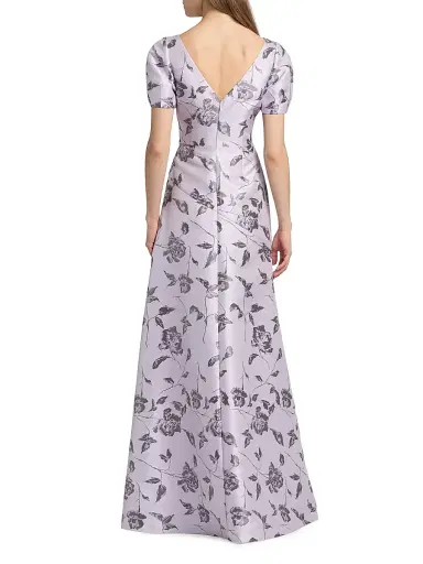 Kay Unger Women's Joyce Floral Jacquard Gown - Light Violet - Size 16 | Thumbnail 5