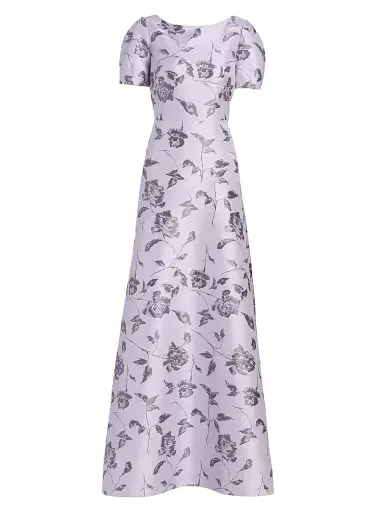 Kay Unger Women's Joyce Floral Jacquard Gown - Light Violet - Size 16 | Thumbnail 1