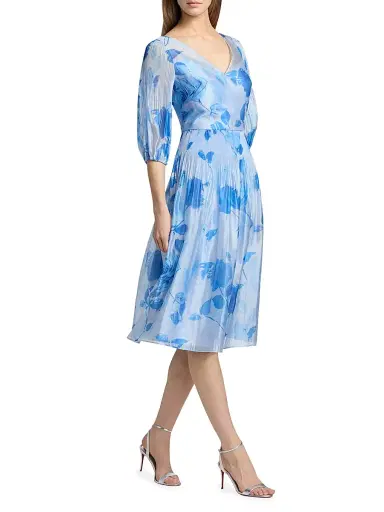 Kay Unger Women's Georgina Floral Micro Pleat Midi-Dress | Thumbnail 2