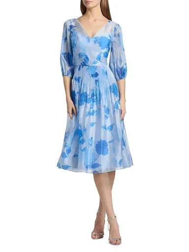 Kay Unger Women's Georgina Floral Micro Pleat Midi-Dress | Thumbnail 3