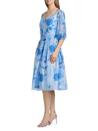 Kay Unger Women's Georgina Floral Micro Pleat Midi-Dress | Thumbnail 4