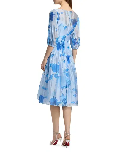 Kay Unger Women's Georgina Floral Micro Pleat Midi-Dress | Thumbnail 5