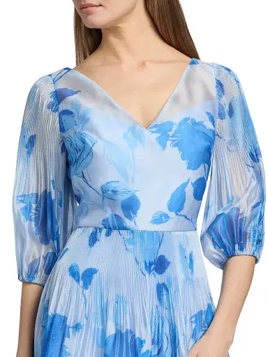 Kay Unger Women's Georgina Floral Micro Pleat Midi-Dress | Thumbnail 6