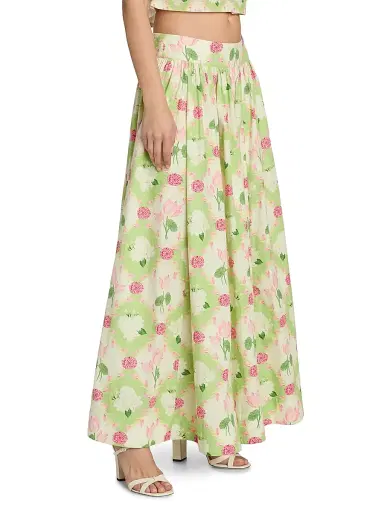 Verandah Women's Floral Paneled Cotton Maxi Skirt - Sage Green And Lotus | Thumbnail 4 Verandah Women's Floral Paneled Cotton Maxi Skirt - Sage Green And Lotus | Thumbnail 4