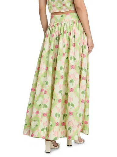 Verandah Women's Floral Paneled Cotton Maxi Skirt - Sage Green And Lotus | Thumbnail 5 Verandah Women's Floral Paneled Cotton Maxi Skirt - Sage Green And Lotus | Thumbnail 5