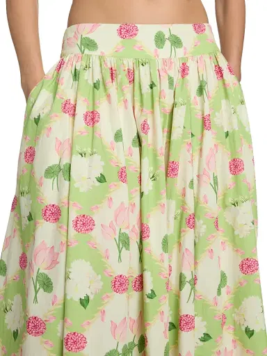 Verandah Women's Floral Paneled Cotton Maxi Skirt - Sage Green And Lotus | Thumbnail 6 Verandah Women's Floral Paneled Cotton Maxi Skirt - Sage Green And Lotus | Thumbnail 6