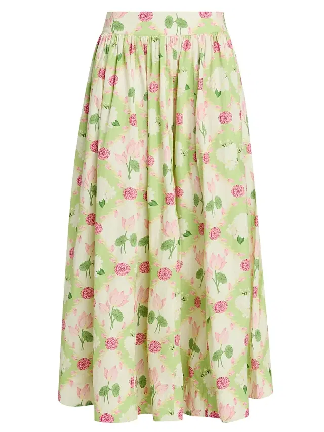 Verandah Women's Floral Paneled Cotton Maxi Skirt - Sage Green And  Lotus
