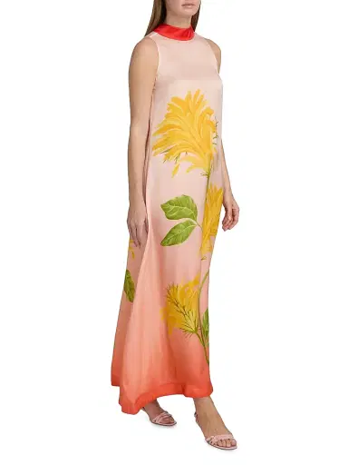 VERANDAH Women's Ammama Tie-Back Ombré Floral Dress - Blush And Vermillion Jacobina - Size Large | Thumbnail 2