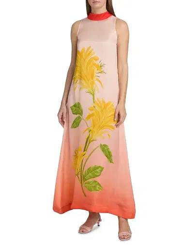 VERANDAH Women's Ammama Tie-Back Ombré Floral Dress - Blush And Vermillion Jacobina - Size Large | Thumbnail 3