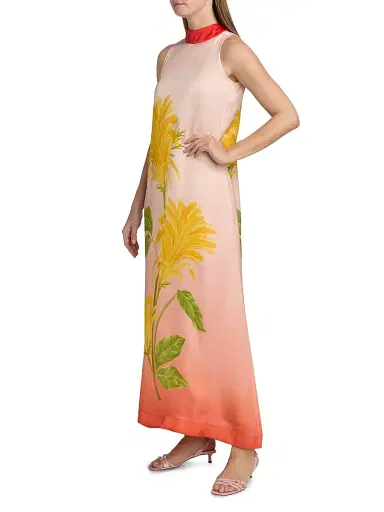 VERANDAH Women's Ammama Tie-Back Ombré Floral Dress - Blush And Vermillion Jacobina - Size Large | Thumbnail 4