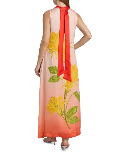 VERANDAH Women's Ammama Tie-Back Ombré Floral Dress - Blush And Vermillion Jacobina - Size Large | Thumbnail 5