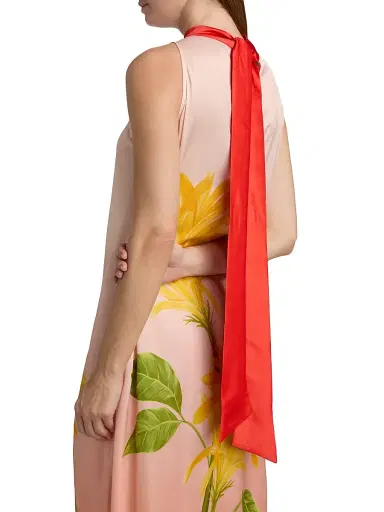 VERANDAH Women's Ammama Tie-Back Ombré Floral Dress - Blush And Vermillion Jacobina - Size Large | Thumbnail 6