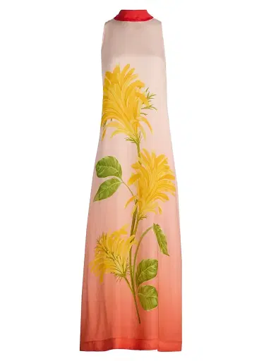 VERANDAH Women's Ammama Tie-Back Ombré Floral Dress - Blush And Vermillion Jacobina - Size Large | Thumbnail 1