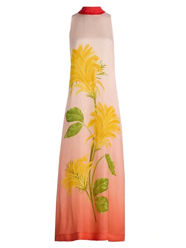Verandah Women's Ammama Tie-Back Ombré Floral Dress - Blush And Vermillion Jacobina
