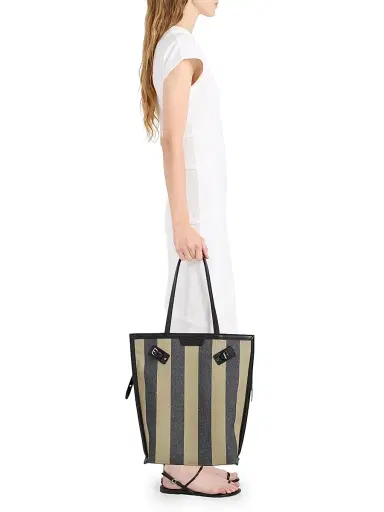 Proenza Schouler Women's North South Days Striped Canvas Tote Bag - Moss Black | Thumbnail 2