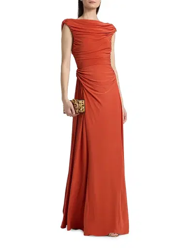 Amsale Women's Jersey Cowlback A-Line Gown - Terracotta | Thumbnail 2