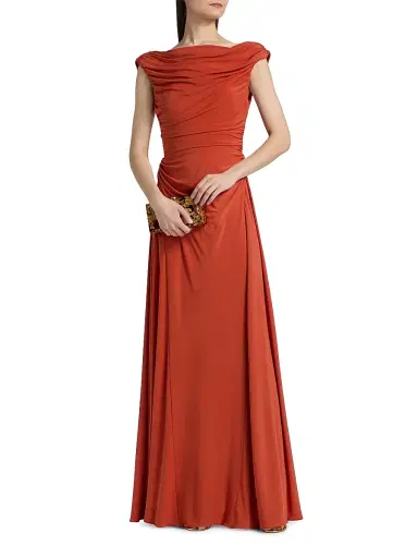 Amsale Women's Jersey Cowlback A-Line Gown - Terracotta | Thumbnail 3