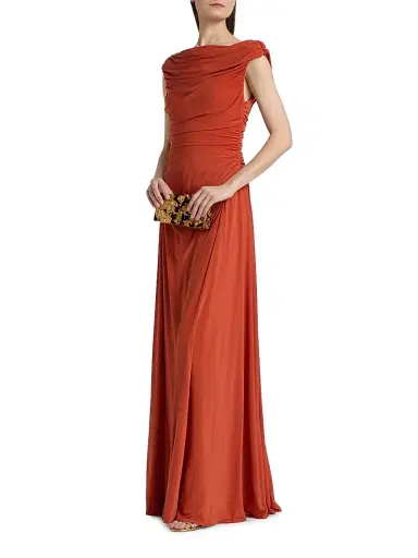Amsale Women's Jersey Cowlback A-Line Gown - Terracotta | Thumbnail 4