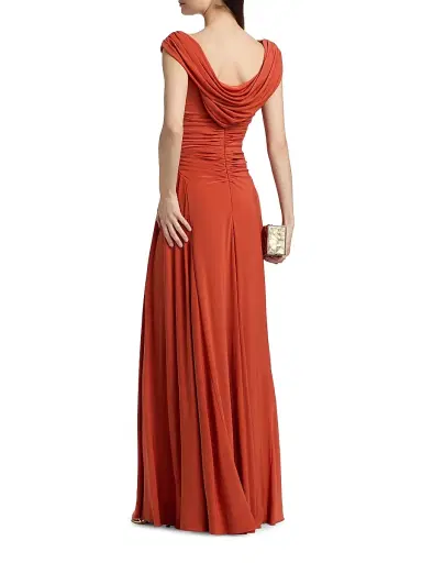 Amsale Women's Jersey Cowlback A-Line Gown - Terracotta | Thumbnail 5