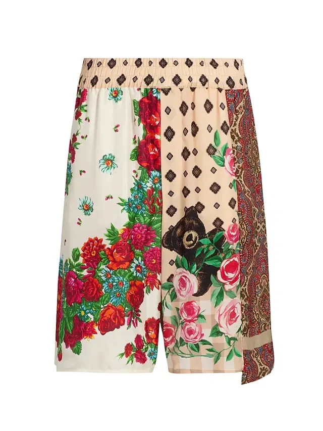MOSCHINO Men's Floral Spliced Silk Shorts