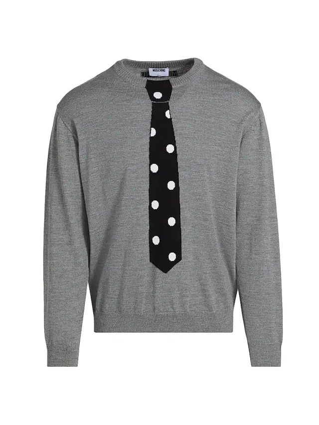 Men's Tie Wool Crewneck Sweater - Grey