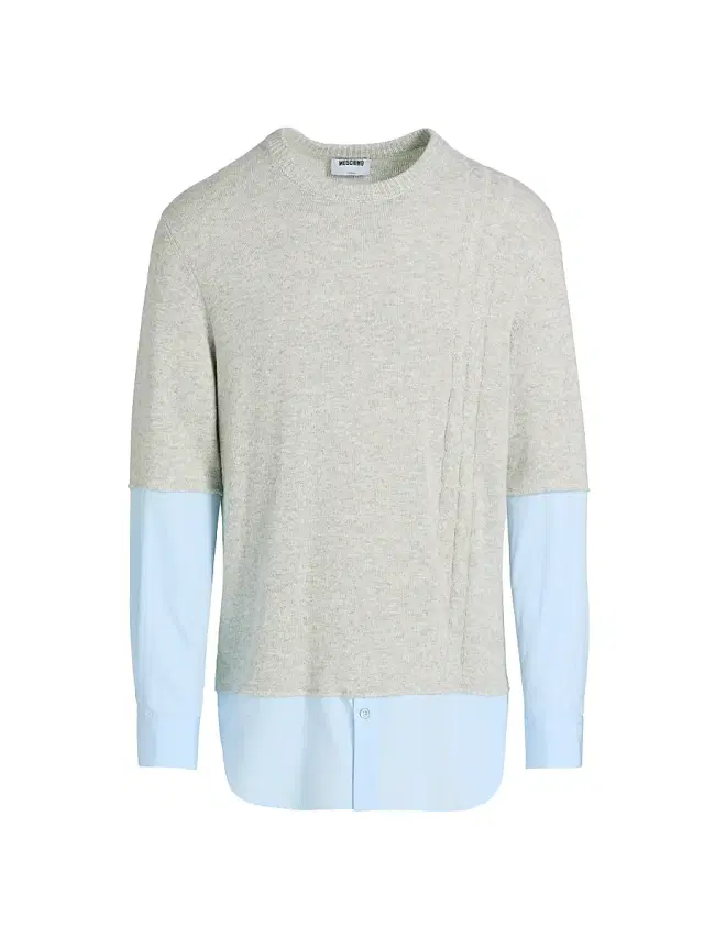 MOSCHINO Men's Mixed-Media Crewneck Sweater - Grey - Size 44