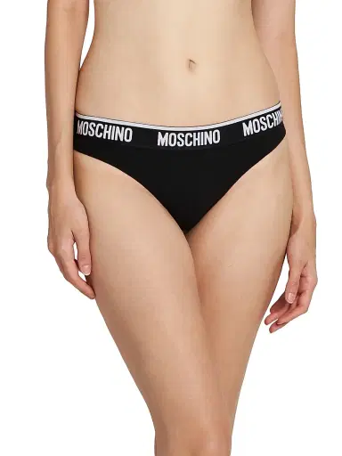 MOSCHINO Women's 2-Pack Logo Stretch-Cotton Brief Set - Black - Size XL | Thumbnail 3