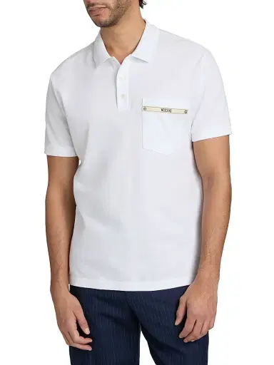 MOSCHINO Men's Label Pocket Cotton Polo Shirt - White - Size 42 | Thumbnail 3 MOSCHINO Men's Label Pocket Cotton Polo Shirt - White - Size 42 | Thumbnail 3