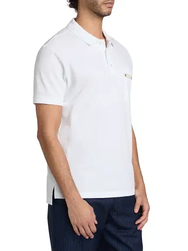 MOSCHINO Men's Label Pocket Cotton Polo Shirt - White - Size 42 | Thumbnail 4 MOSCHINO Men's Label Pocket Cotton Polo Shirt - White - Size 42 | Thumbnail 4