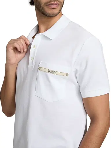 MOSCHINO Men's Label Pocket Cotton Polo Shirt - White - Size 42 | Thumbnail 6 MOSCHINO Men's Label Pocket Cotton Polo Shirt - White - Size 42 | Thumbnail 6