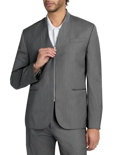 MOSCHINO Men's Pinstripe Wool Zip-Front Jacket - Grey - Size 44 | Thumbnail 3 MOSCHINO Men's Pinstripe Wool Zip-Front Jacket - Grey - Size 44 | Thumbnail 3