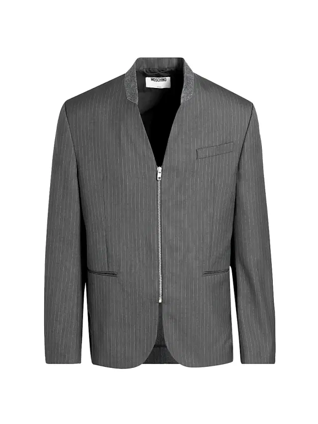 Men's Pinstripe Wool Zip-Front Jacket - Grey