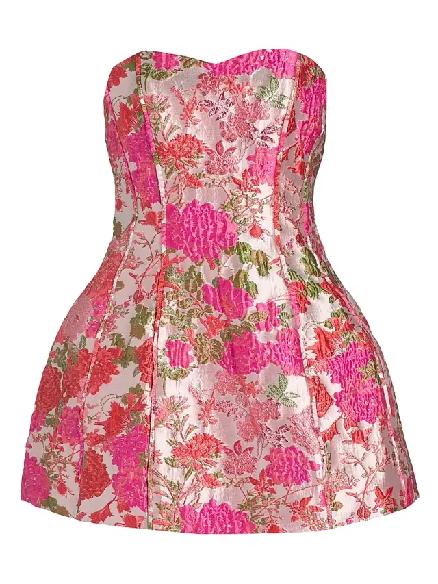 Elliatt Women's Floralie Strapless Jacquard Tulip Minidress - Pink Floral