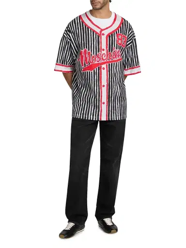 MOSCHINO Men's Baseball Jersey Graphic Crewneck T-Shirt - Black - Size XL | Thumbnail 2