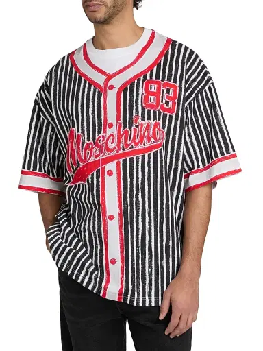 MOSCHINO Men's Baseball Jersey Graphic Crewneck T-Shirt - Black - Size XL | Thumbnail 3