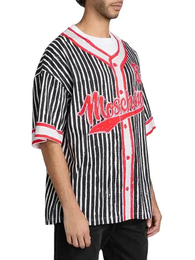 MOSCHINO Men's Baseball Jersey Graphic Crewneck T-Shirt - Black - Size XL | Thumbnail 4