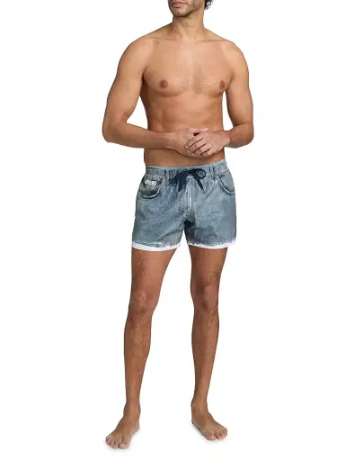 MOSCHINO Men's Denim Trompe L'Oeil Swim Shorts - Blue - Size 42 | Thumbnail 2